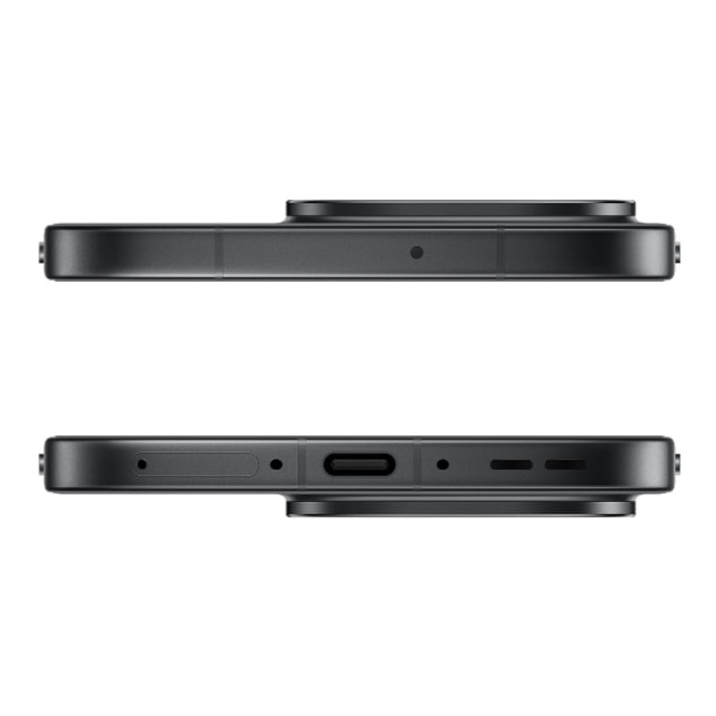 Oppo Find X9 5G 16 GB/512 GB Preto com corpo fino em metal, módulo de câmara circular saliente, porta USB-C central, grelhas de altifalante e microfones