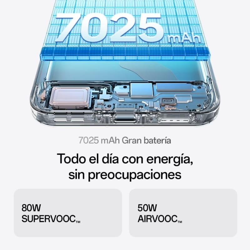 Oppo Find X9 5G 16GB/512GB Cinzento Titânio com bateria 7025 mAh, vista interna dos componentes e destaque para carregamento 80W SuperVOOC e 50W AirVOOC