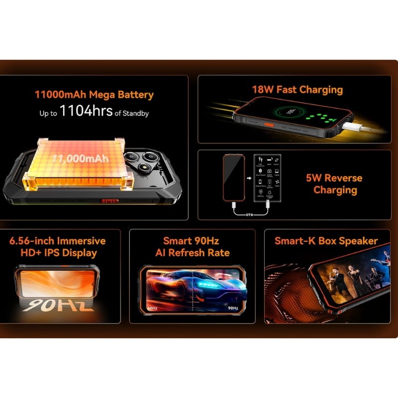 Oscal Marine 2 8GB/256GB Laranja Rugged - ecrã e capacidade da bateria