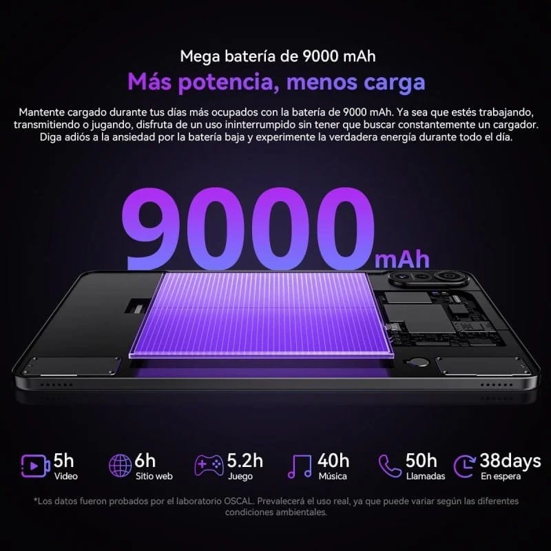 Oscal Pad 100 12 pouces 8Go/256Go WiFi+4G Bleu - capacité de la batterie