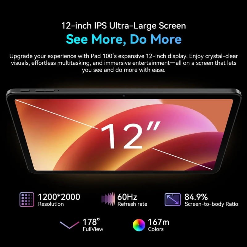 Oscal Pad 100 12 polegadas 8GB/256GB WiFi+4G Cinzento - características do ecrã