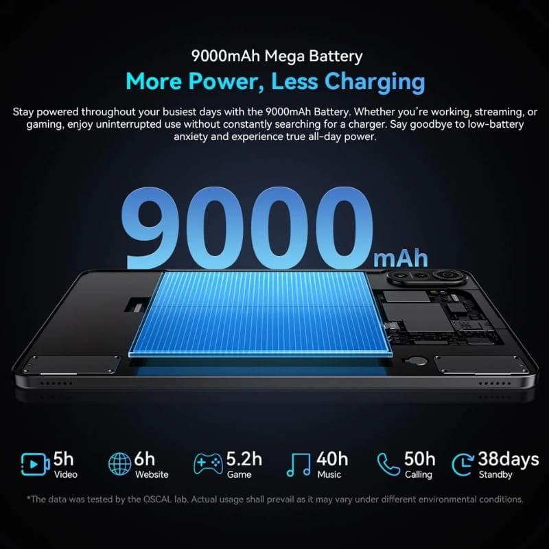 Oscal Pad 100 12 polegadas 8GB/256GB WiFi+4G Cinzento - capacidade da bateria