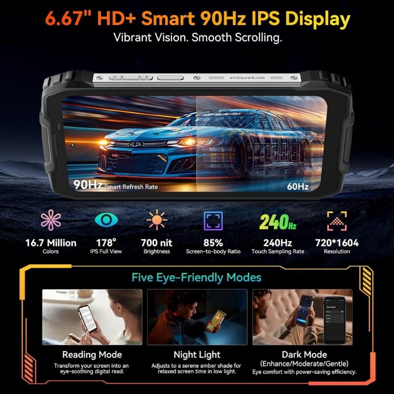 Oscal Pilot 1 6GB/256GB Preto Rugged - ecrã