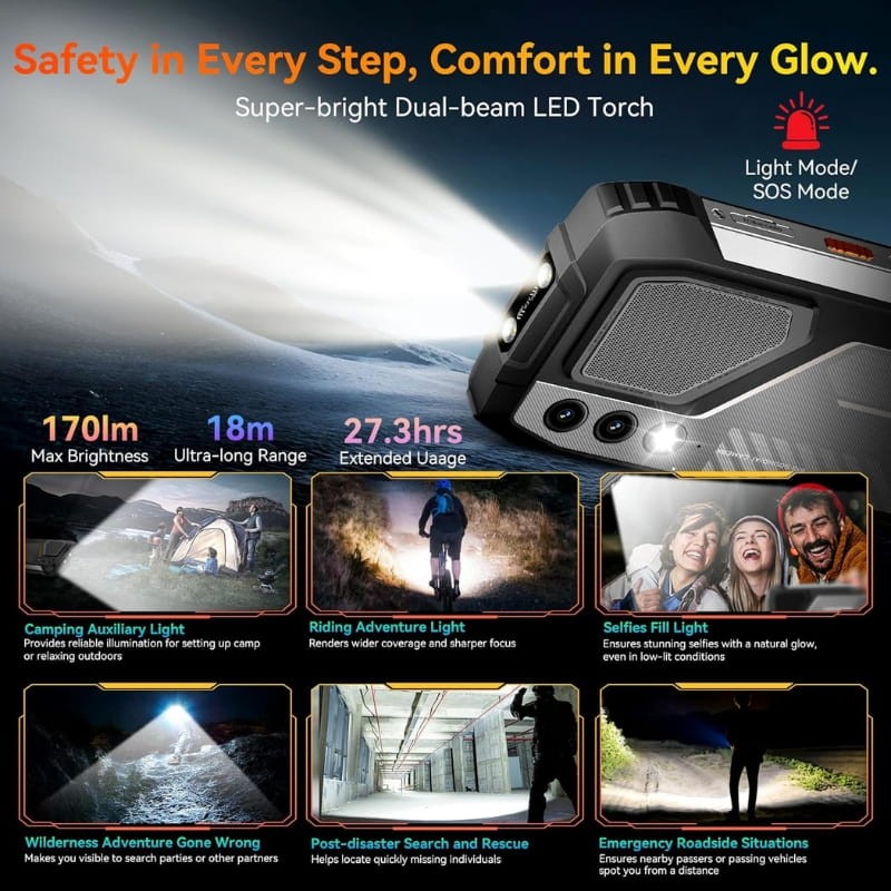 Oscal Pilot 1 6GB/256GB Preto Rugged - lanterna integrada