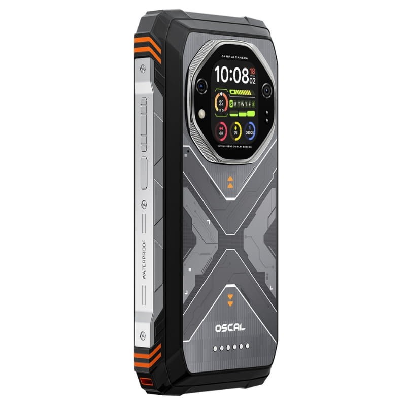 Oscal Tank 1 5G 12GB/256GB Naranja Rugged - vista trasera a 45 grados