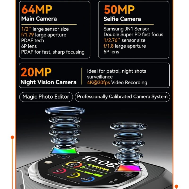 Oscal Tank 1 5G 12GB/256GB Preto Rugged - sistema de câmaras