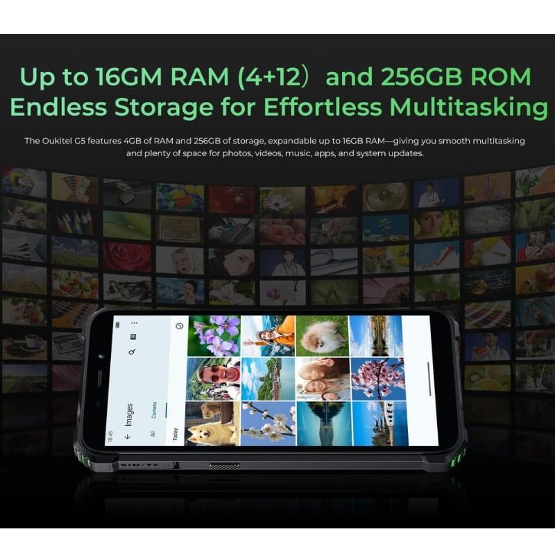Oukitel G5 4Go/256Go Noir Rugged - capacité de mémoire
