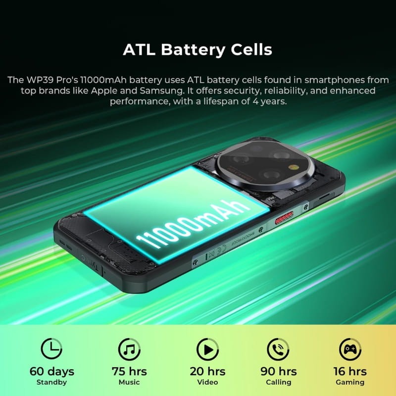 Oukitel WP39 Pro 5G 12Go/512Go Vert - capacité de la batterie