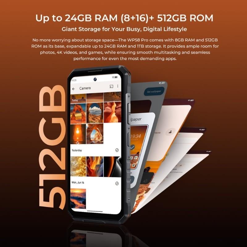 Oukitel WP58 Pro 5G 8GB/512GB Dual SIM Verde Rugged - almacenamiento