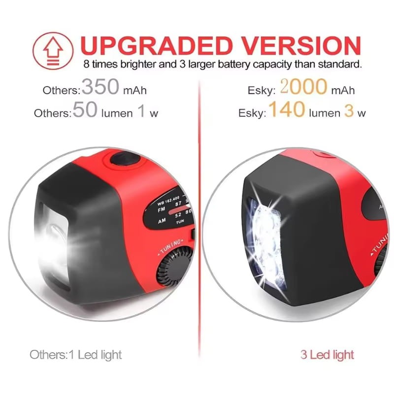 Radio Stonego 2000 mAh Rojo - Radio de Emergencia - linterna