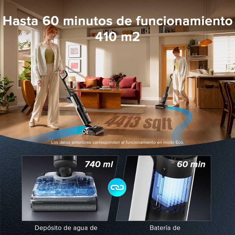 Roborock F25 ACE 740 ml Preto/Branco - autonomia e armazenamento