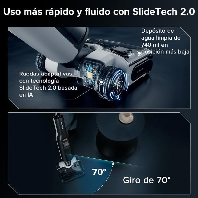 Roborock F25 ACE Combo - ruedas SlideTech