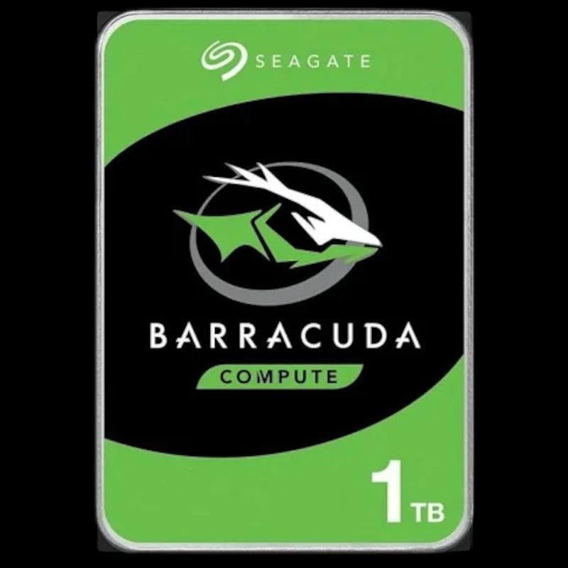 HDD Seagate Barracuda 1TB SATA3 2,5 pouces, étiquette verte et noire Barracuda Compute, logo poisson, marquage capacité 1TB en bas à droite