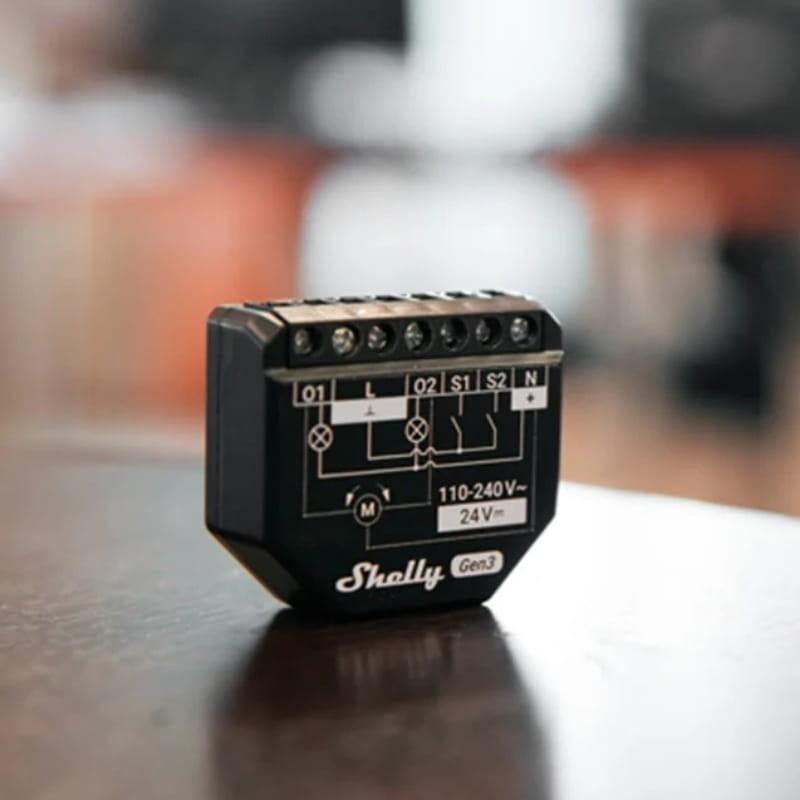 Shelly 2PM Gen3 Noir - Relais intelligent WiFi - Vue à 45 degrés