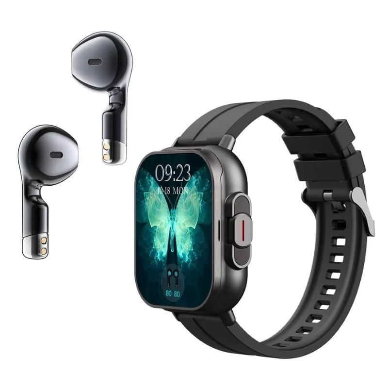 D8 Preto com Correia de Silicone - relógio e auscultadores