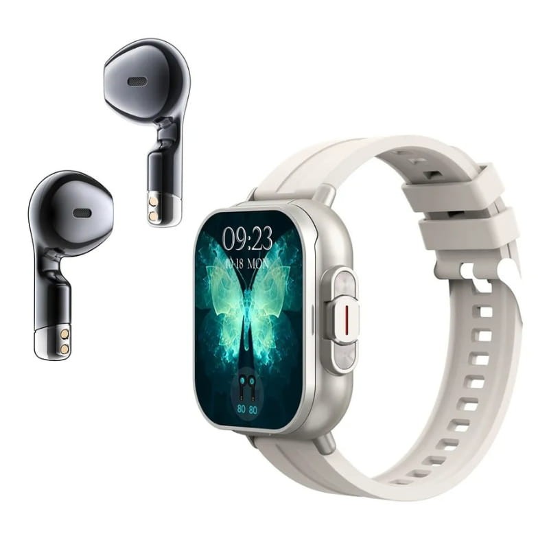 D8 Prata com Correia de Silicone - relógio e auscultadores