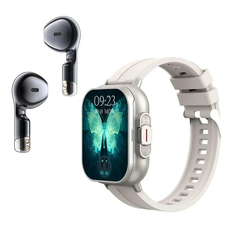 D8 Prata com Correia de Silicone - relógio e auscultadores