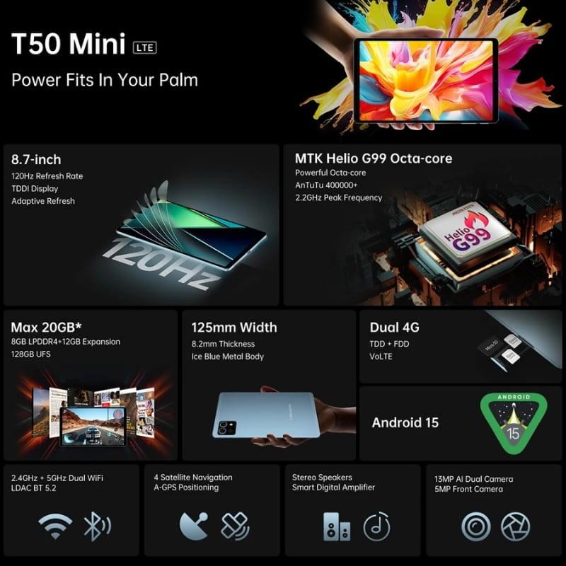 Teclast T50 Mini 8,7 8GB/128GB WiFi + 4G - aspectos destacados