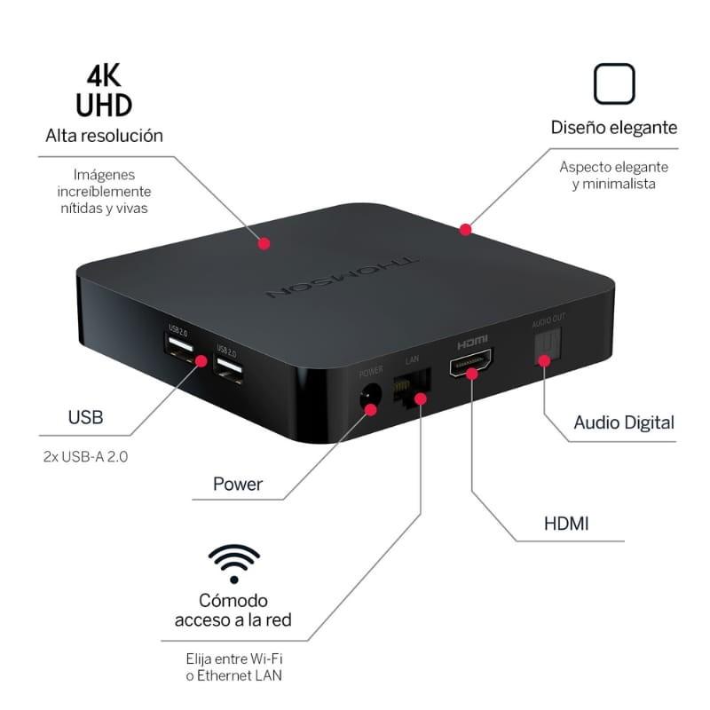 Thomson 240G 2Go/8Go 4K UHD Android 12 - principaux ports et boutons