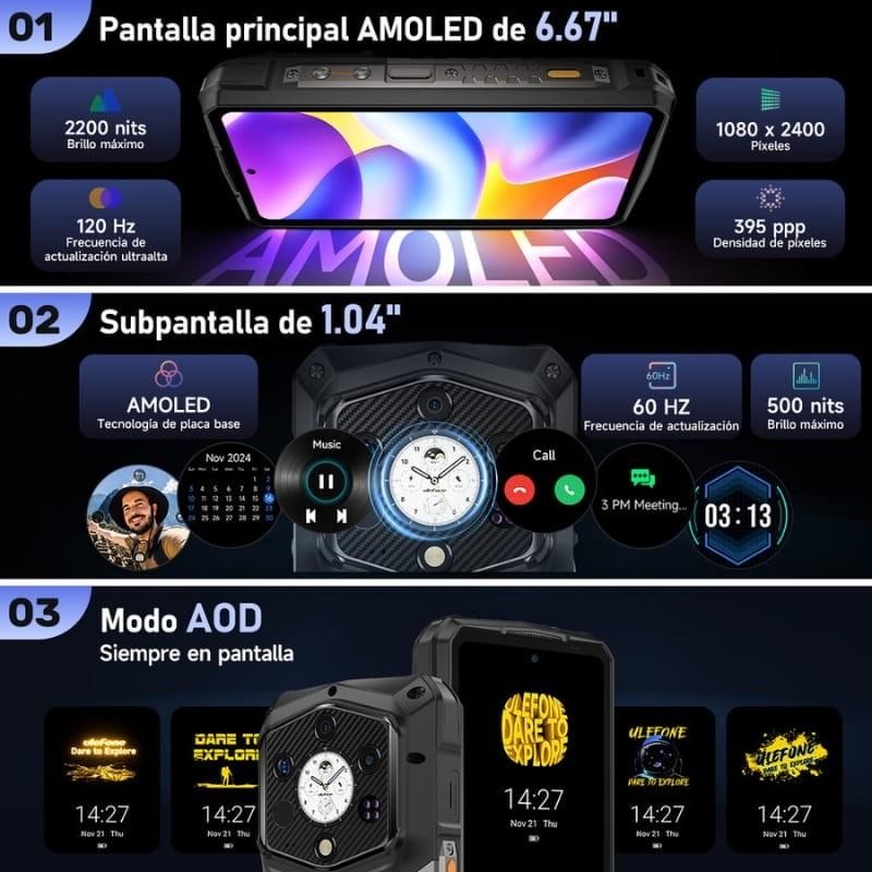 Ulefone Armor 29 Pro 5G Dual SIM 16GB/512GB Preto - sistema de ecrãs