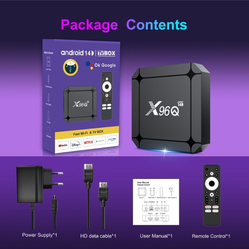 X96Q RK3518 2GB/16GB Android 14 - contenido de la caja