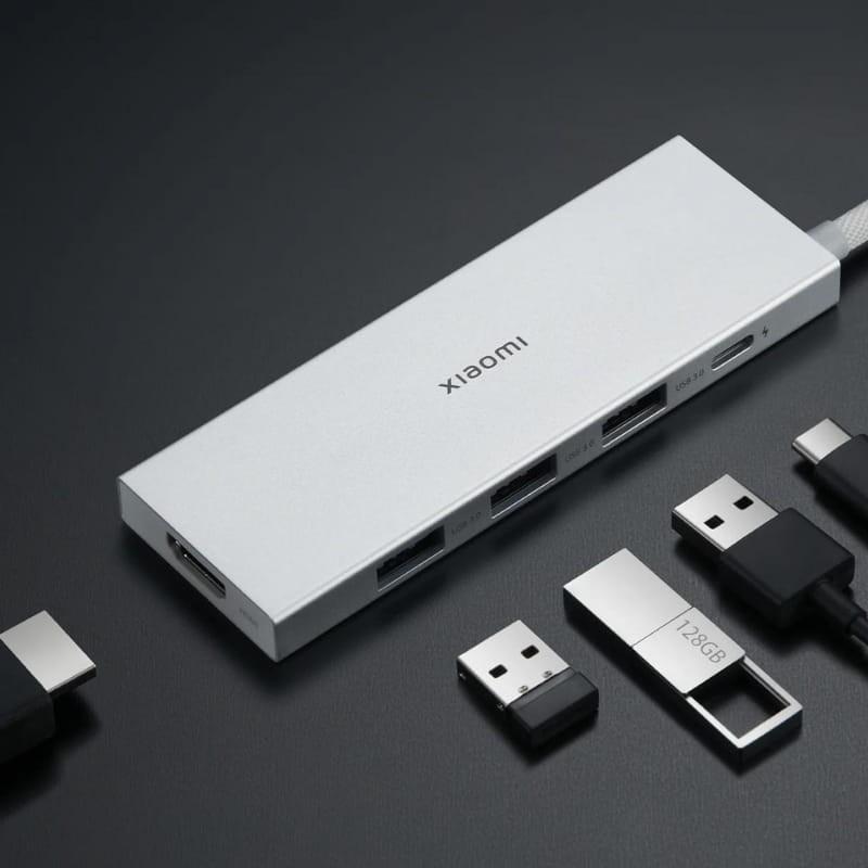 Xiaomi 5-in-1 Type-C Hub USB-C+USB 3.0x3+HDMI Plata - puertos de entrada