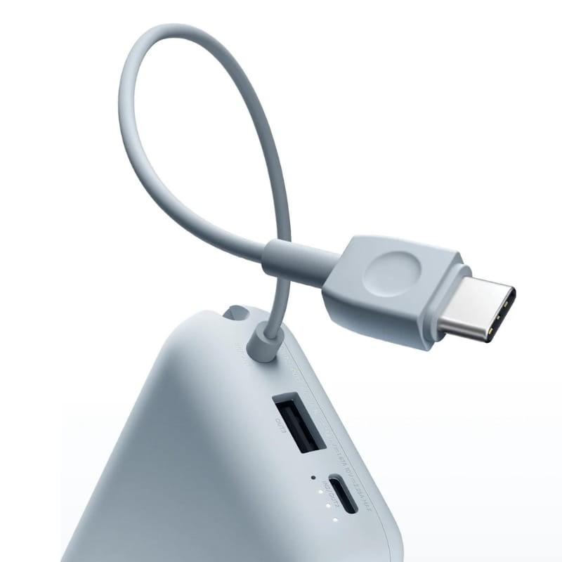 Xiaomi Power Bank 10000mAh (Cabo integrado) 22,5W Azul - detalhes da porta e do cabo