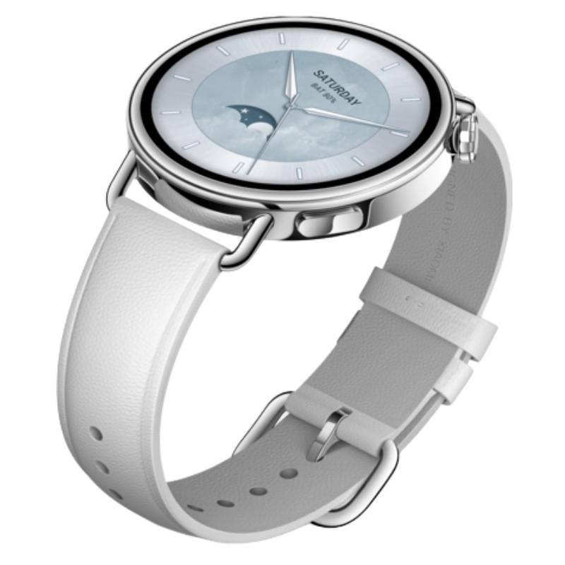 Xiaomi Watch S4 41 mm avec bracelet en cuir Blanc - vue à 45 degrés