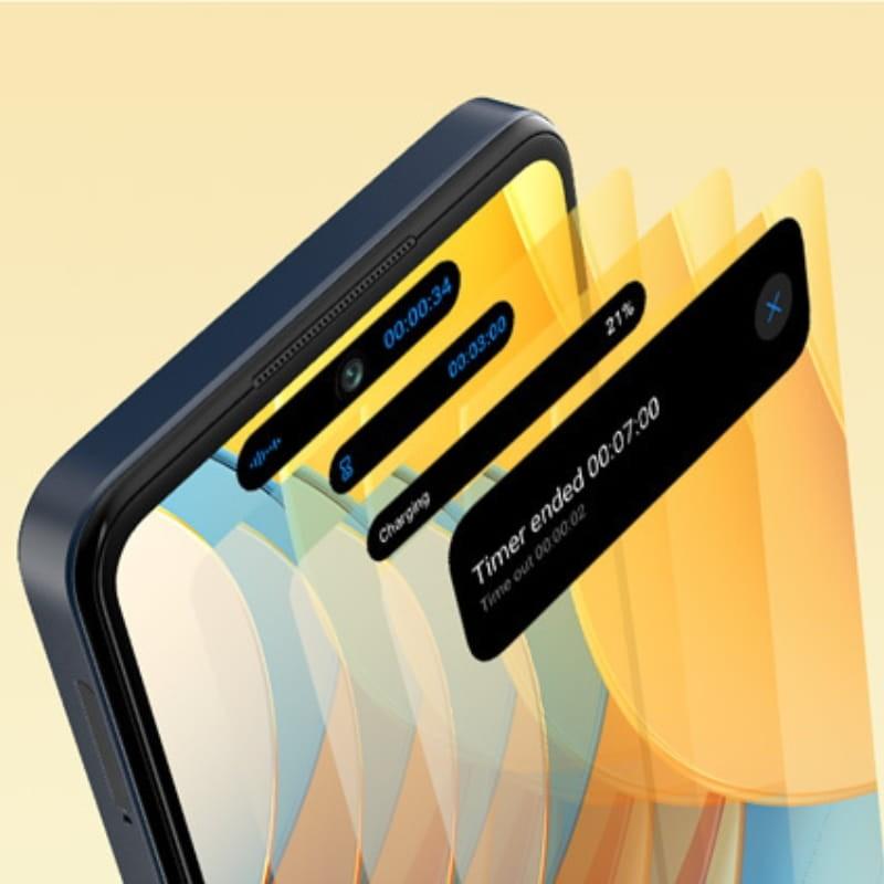 ZTE Blade V60 Vita 4GB/254GB Azul com tela quase sem bordas, recorte central para câmera, ilhas de notificação flutuantes e bordas retas em tom azul escuro