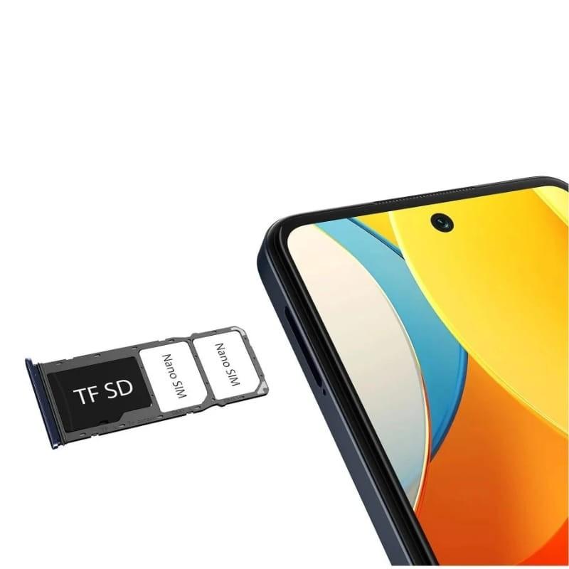 ZTE Blade V60 Vita 4GB/254GB Azul com tela perfurada e bandeja lateral para TF SD e dois nano SIM, bordas finas e design moderno em azul escuro