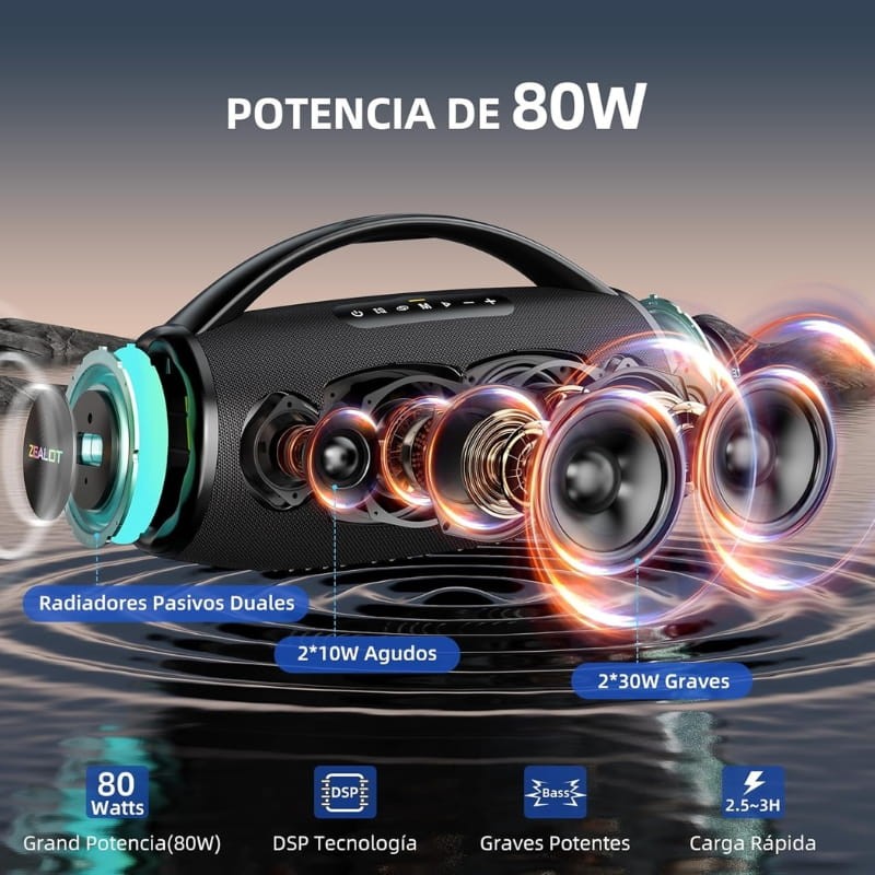 Zealot S97 80W - Altavoz Bluetooth - potencia de salida