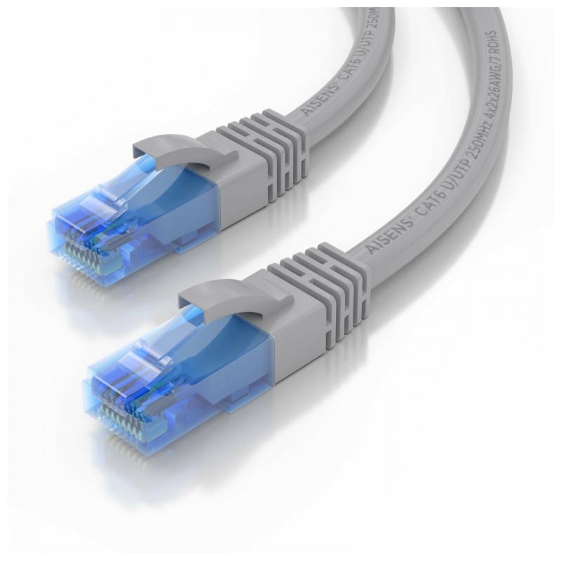 Cabo de rede RJ45 Cat6 UTP CCA AWG26 até 1000Mbps 1m Aisens A135-0775 Cinzento ficha macho conetor macho