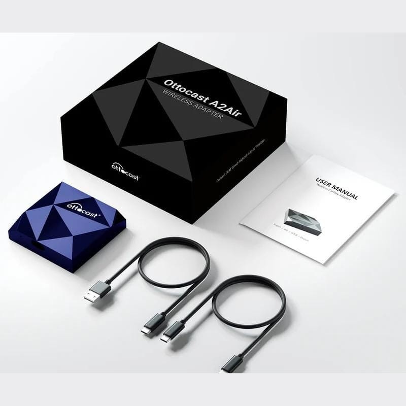Ottocast A2AIR Azul - Adaptador Inalámbrico Android Auto contenido de la caja