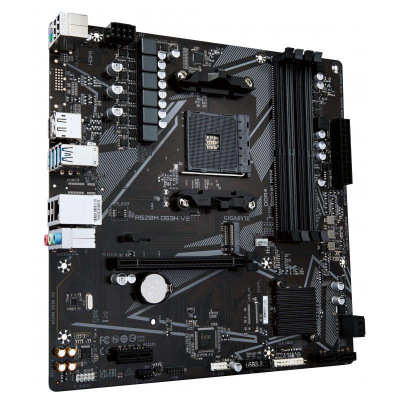 Gigabyte A520M DS3H V2 AMD Socket AM4 128GB Micro ATX Negro - Placa base imagen lateral
