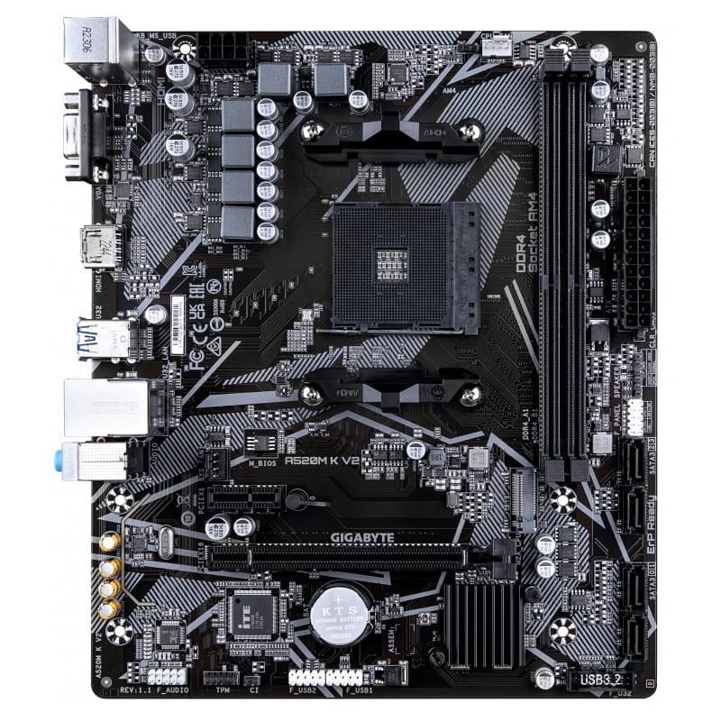 Gigabyte A520M K V2 AMD Socket AM4 64GB Micro ATX Preto - Imagem frontal da placa-mãe