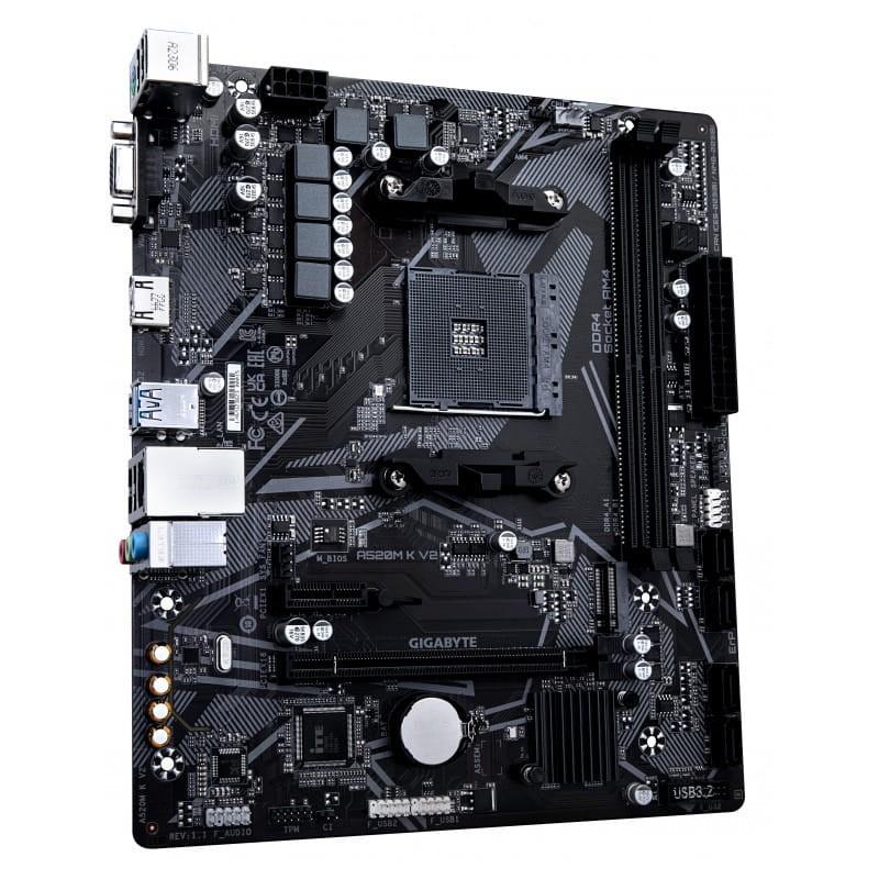  Gigabyte A520M K V2 AMD Socket AM4 64GB Micro ATX Preto - Imagem lateral da placa-mãe