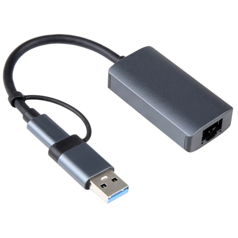 Adaptador BYL-2207 2 en 1 USB 3.0+Tipo-C a RJ45 Gris