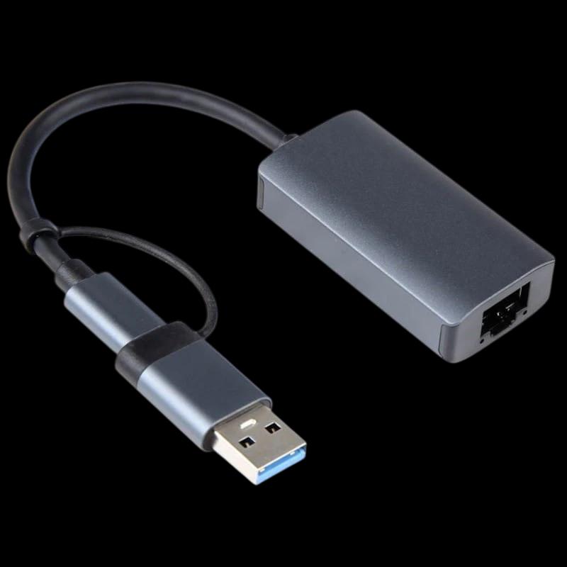 Adaptateur BYL-2207 2 en 1 USB 3.0+Type-C vers RJ45 Gris