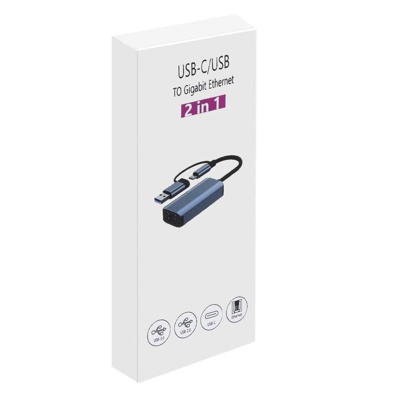 Boîte de Adaptateur BYL-2207 2 en 1 USB 3.0+Type-C vers RJ45 Gris