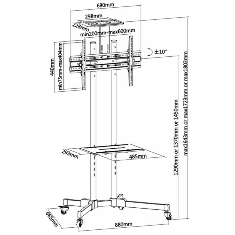 Aisens FT70TE-035 Suporte de TV inclinável 70 VESA 600x400 mm Preto Dimensões