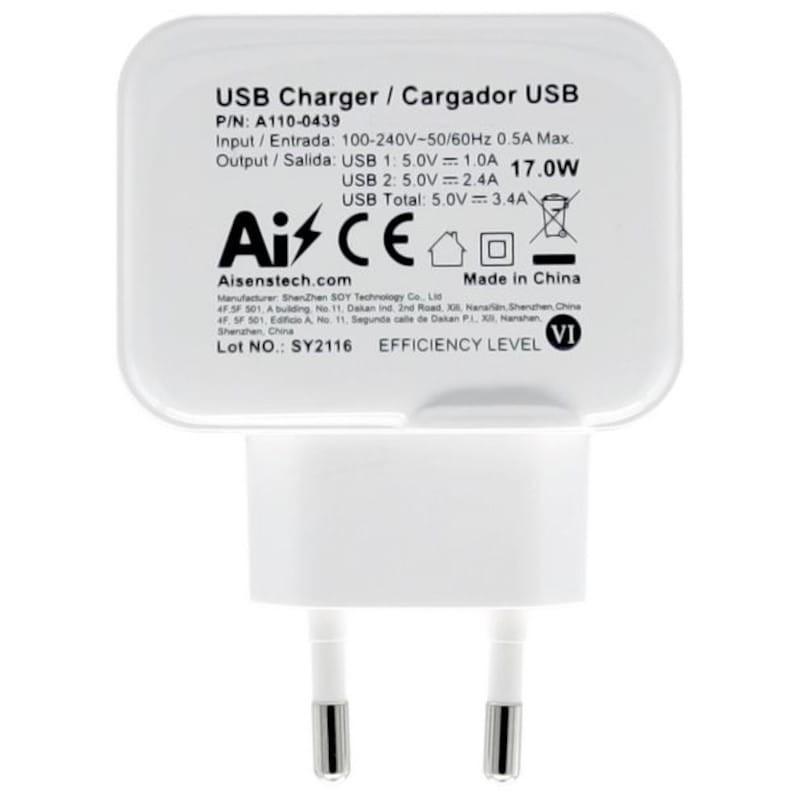 Cargador Aisens USB 17W 5V/3.4A Doble USB Blanco - Trasera