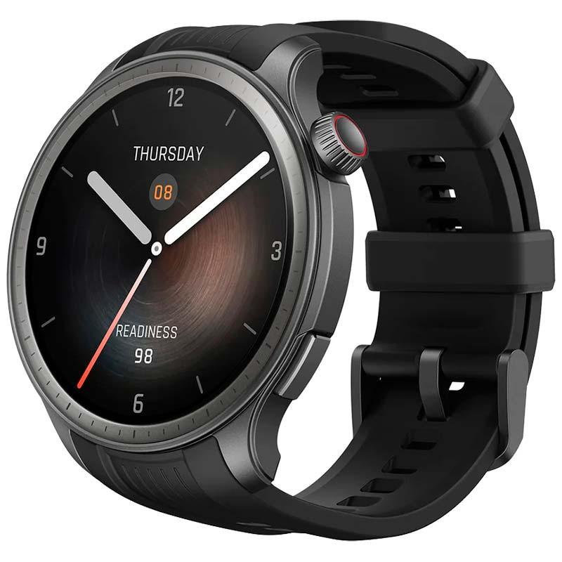 vista frontal y lateral del Reloj inteligente Amazfit Balance Negro