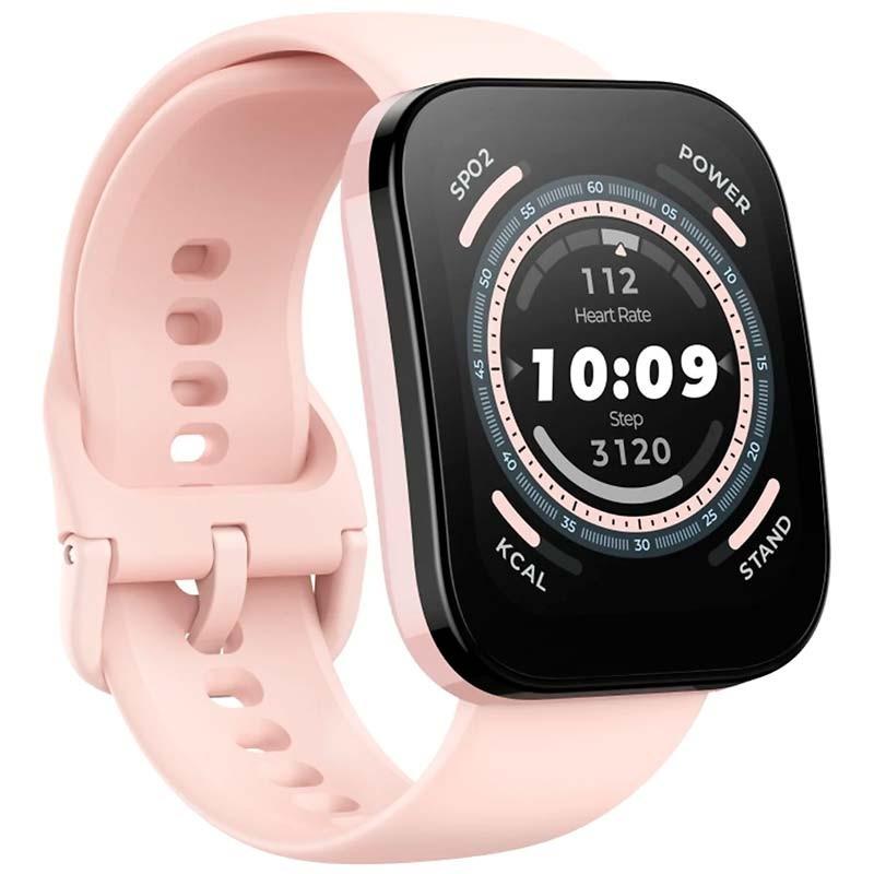 vista frontal y lateral del Reloj inteligente Amazfit Bip 5 Rosa