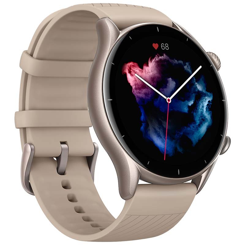 vista frontal y lateral izquierdo del Reloj Inteligente Amazfit GTR 3 Moonlight Grey