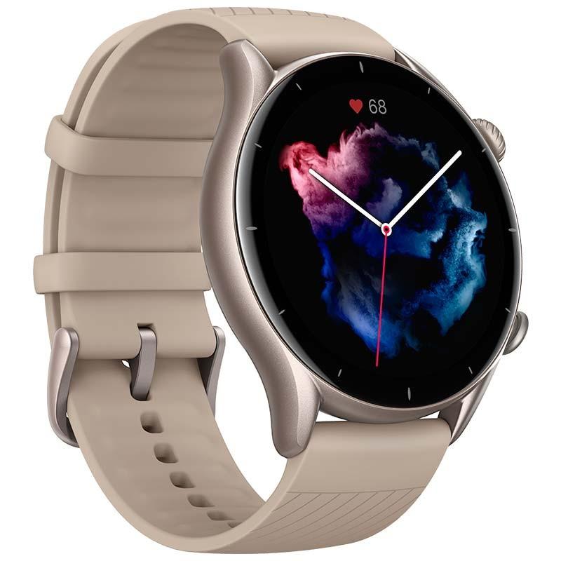 vista frontal y lateral izquierdo del Reloj Inteligente Amazfit GTR 3 Moonlight Grey