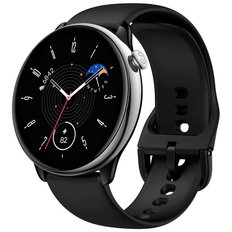 vista frontal e lateral do Amazfit GTR Mini Black Smart Watch