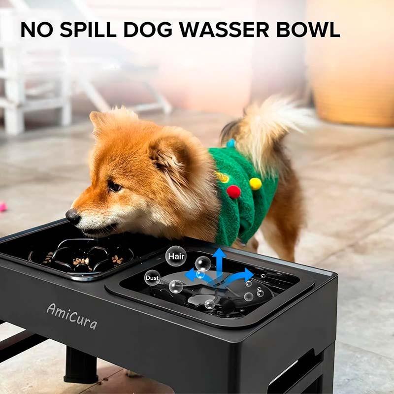 AmiCura Comedero Doble y Plegable con Altura Ajustable - bebedero antiderrames