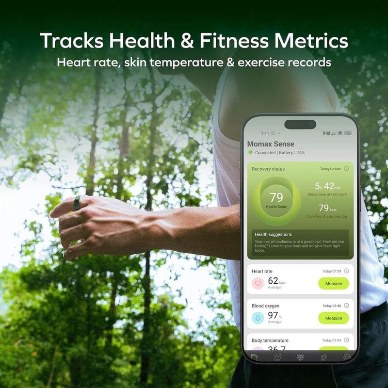 Datos de Anillo Inteligente Momax 1 Sense Active Negro - Talla 9