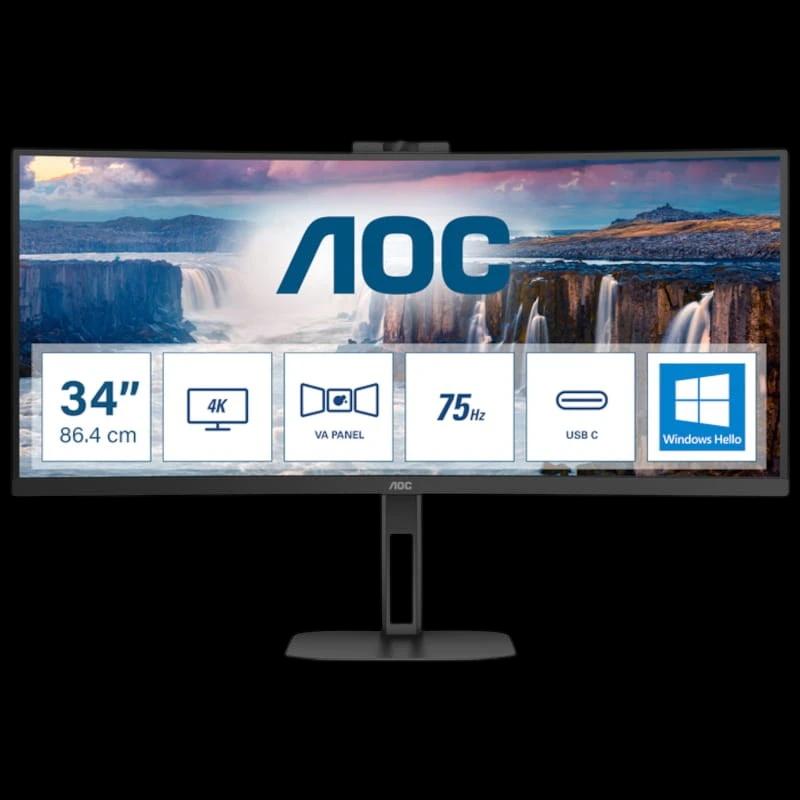 AOC V5 CU34V5CW 34 WQHD VA UltraWide Incurvé 100 Hz FreeSync Webcam Noir – Moniteur d'ordinateur