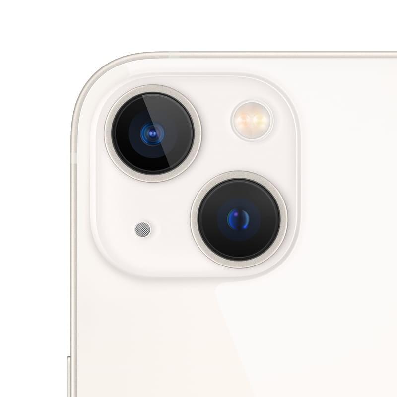 Módulo de cámara trasera dual del iPhone 13 mini Blanco Estrella, lentes grandes con flash y micrófono, acabado blanco brillante y bordes suaves renovado